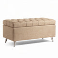 Ottoman tapizado en tela beige con almacenamiento 100 x 50 x 45cm