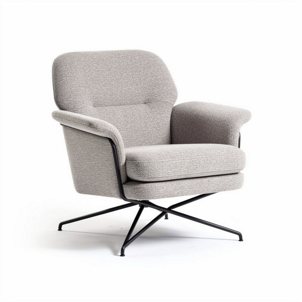 Sillón moderno de tela gris con estructura metálica diseño ergonómico 80 x 80 x 90cm