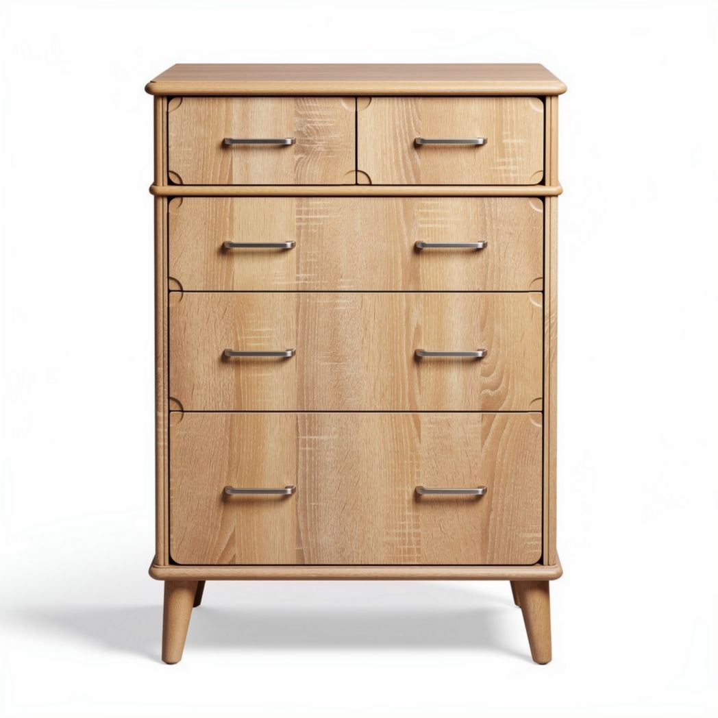 Cómoda de madera clara con seis cajones y medida de 80 x 40 x 120cm