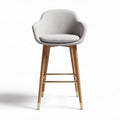 Taburete con asiento acolchado en tela gris y estructura de madera clara 40 x 40 x 100cm