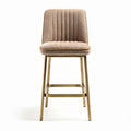 Taburete de bar tapizado en tela beige con estructura metálica dorada 45 x 40 x 100cm