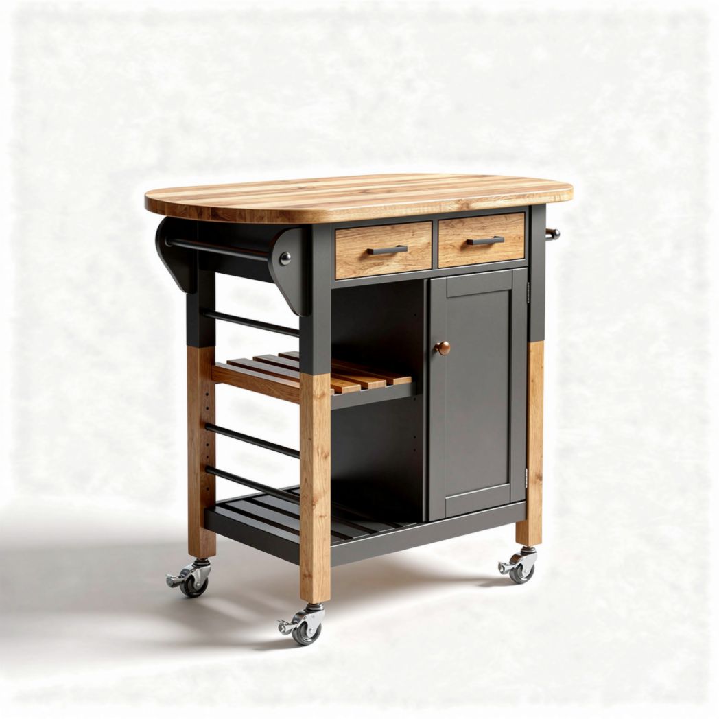 Carro de cocina con estructura de madera y acero 70 x 40 x 90cm en color negro y madera natural