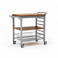 Carro de servicio de metal y madera con ruedas y estante inferior de malla 90 x 60 x 80cm