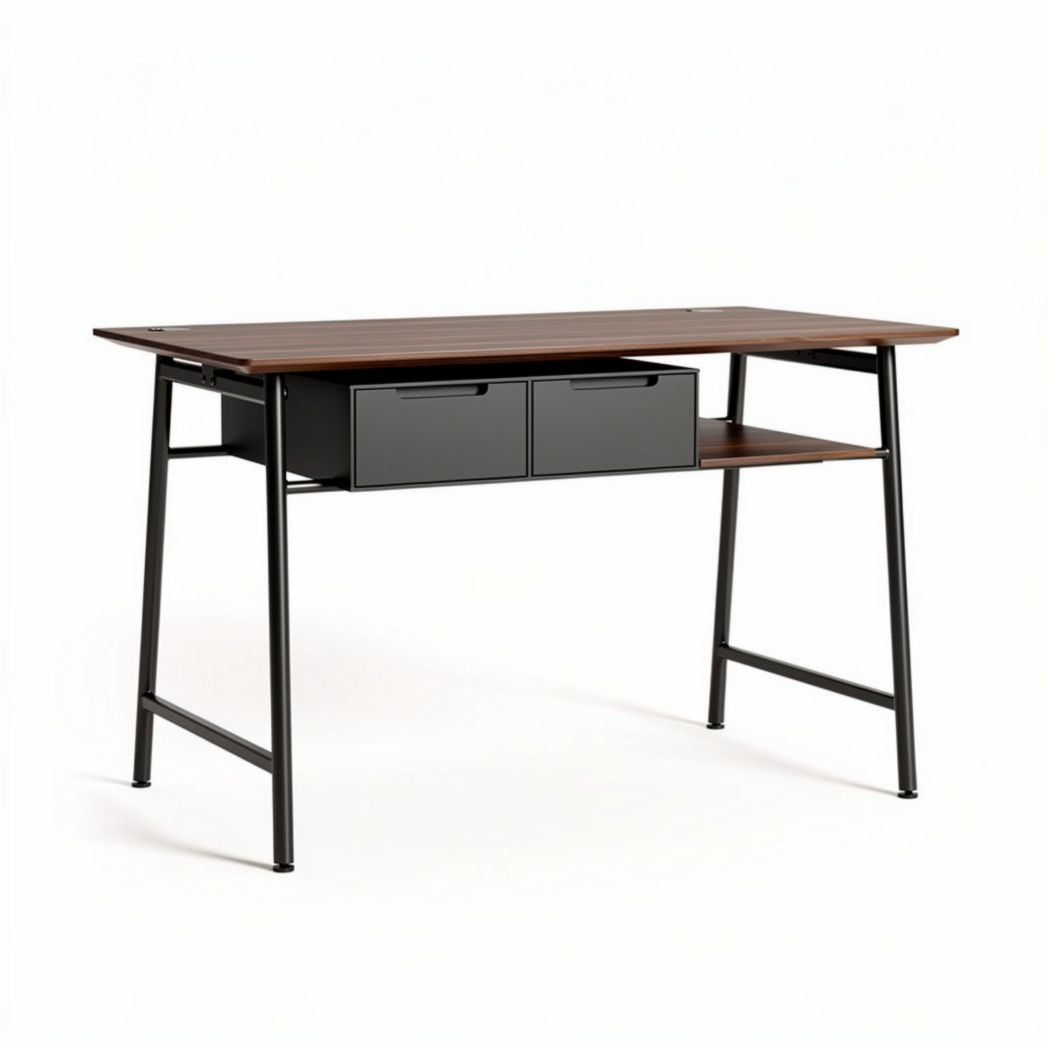 Escritorio de madera con cajones y estante 120 x 60 x 75cm color marrón y negro