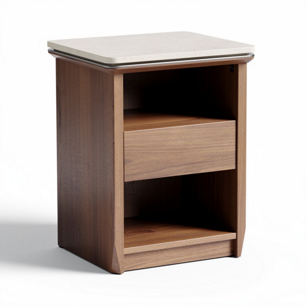 Mesa auxiliar de madera de 45 x 40 x 60 cm con cajón y estante abierta