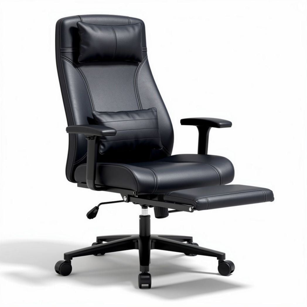 Silla de oficina ergonómica ajustable en color negro y cuero sintético 60 x 60 x 110cm