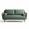 Sofá verde de dos plazas con cojines y estructura metálica 210 x 85 x 80cm