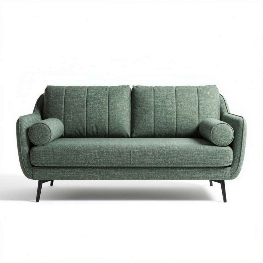 Sofá verde de dos plazas con cojines y estructura metálica 210 x 85 x 80cm